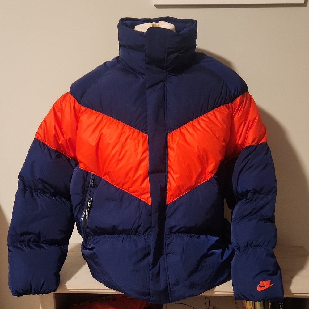 Nike Blue and Red Down Fill Puffer Jacket mens XL